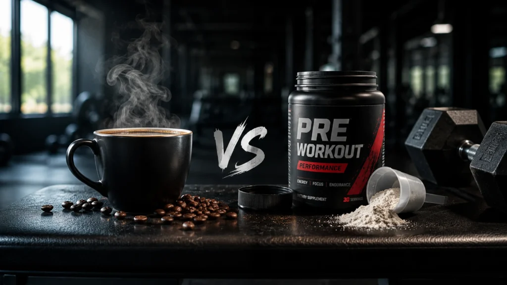 Vergleich zwischen Kaffee und Pre-Workout-Booster als Koffeinquelle vor dem Training im Fitnessstudio