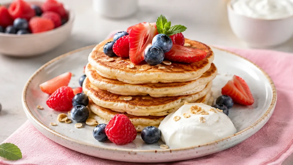Fluffige Protein-Pancakes mit frischen Beeren und Skyr